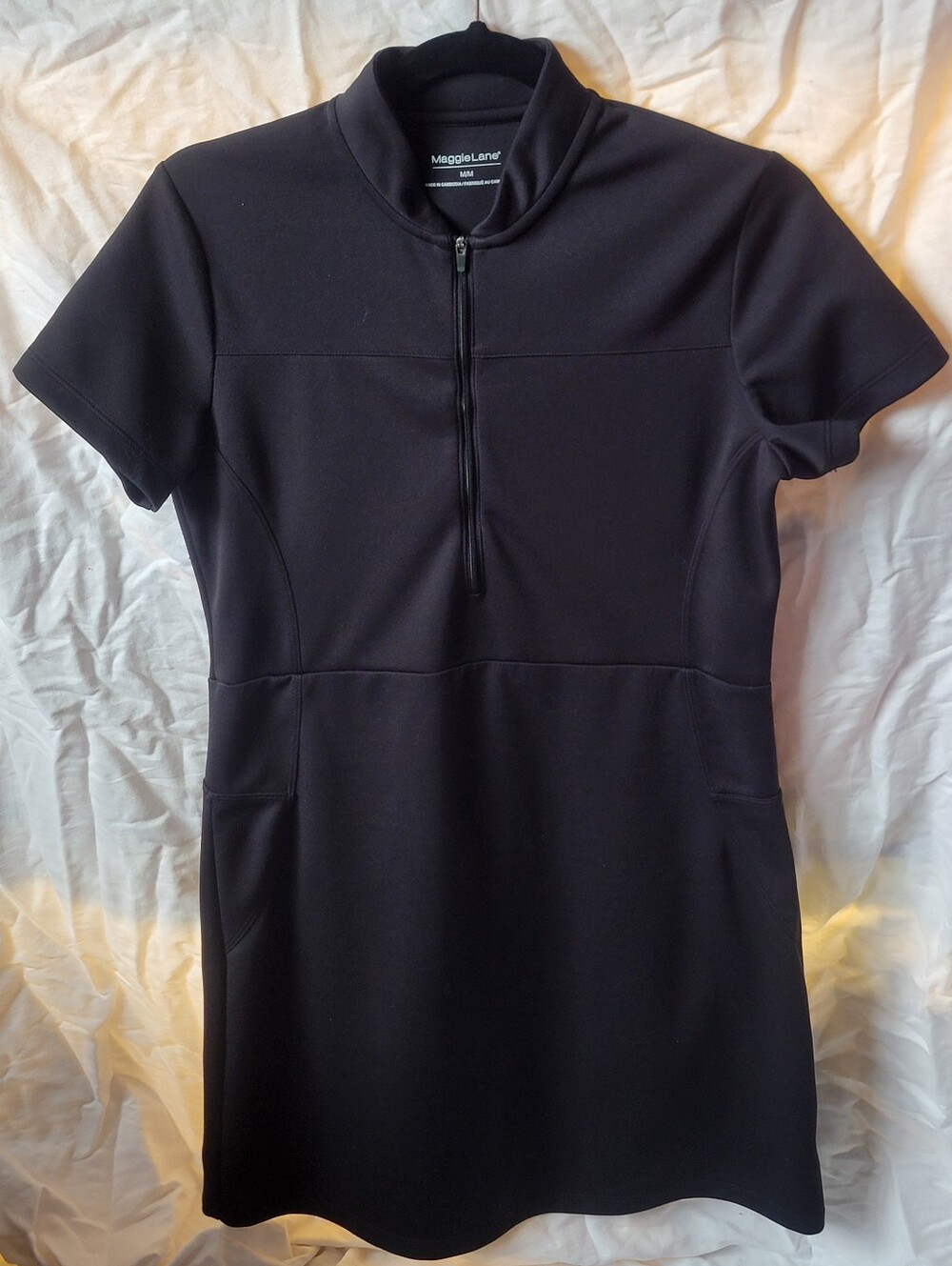 Black Short-Sleeve Maggie Lane Athletics  Zip Front Dress